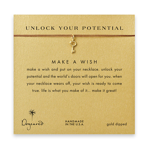 unlock your potential key necklace on tobacco, gold dipped