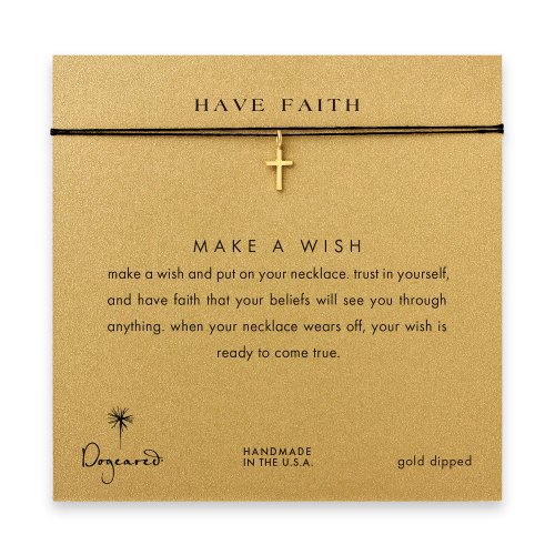 have faith simple cross necklace on black, gold dipped