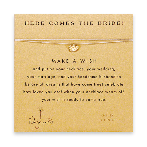 here comes the bride make a wish necklace with gold dipped lotus flower on creme