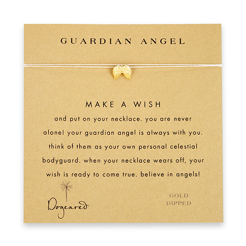 guardian angel make a wish necklace with gold dipped angel wings on creme
