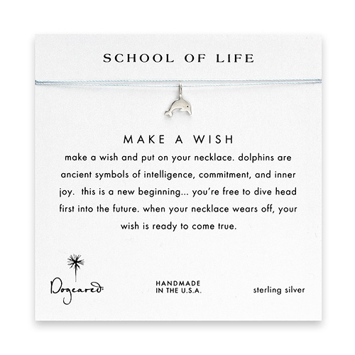 school of life make a wish necklace with sterling silver dolphin on silver