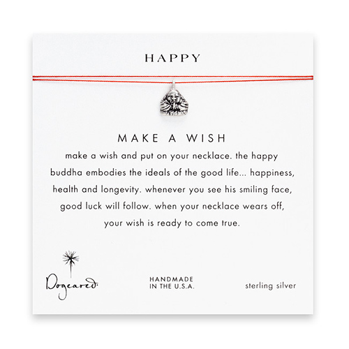 happy make a wish necklace with sterling silver buddha on red