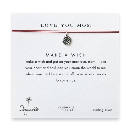 love you mom rose necklace on red, sterling silver