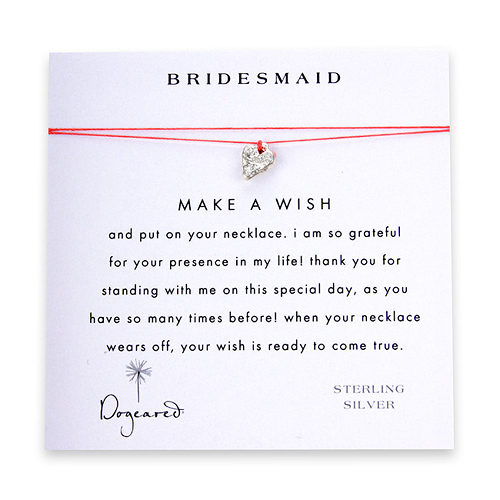 bridesmaid make a wish necklace with sterling silver mini stone heart on coral
