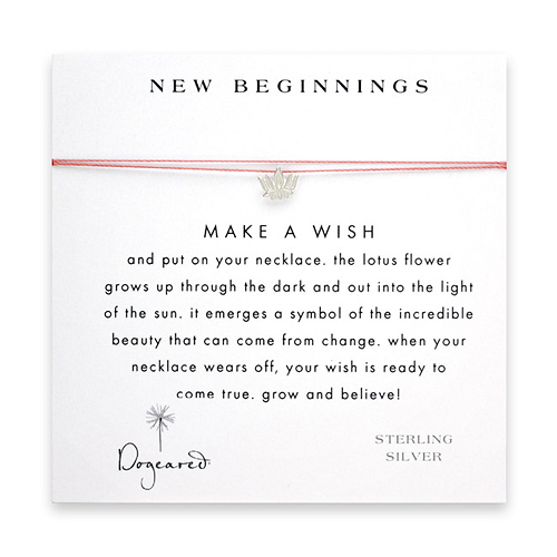 new beginnings make a wish necklace with sterling silver lotus flower on coral