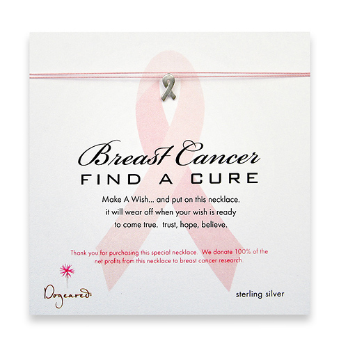 breast cancer find a cure make a wish necklace with sterling silver ribbon on pink
