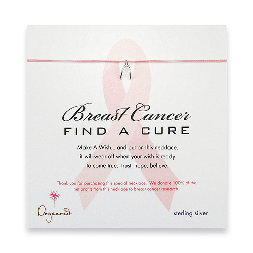 breast cancer find a cure make a wish necklace with sterling silver wishbone on pink
