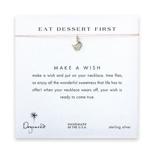 eat dessert first cupcake necklace on pink, sterling silver