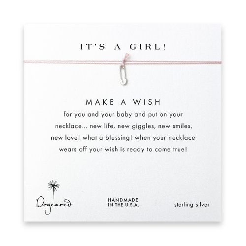 it's a girl safety pin necklace on pink, sterling silver