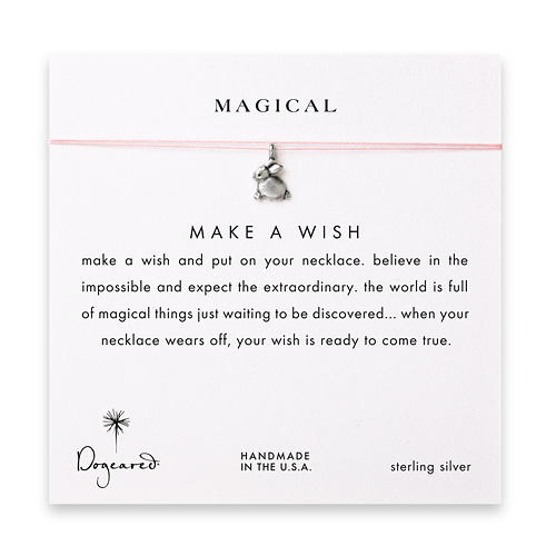 magical make a wish necklace with sterling silver dipped bunny on pink