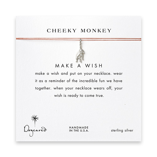 cheeky monkey, monkey necklace on orange, sterling silver