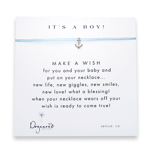 it's a boy make a wish necklace with sterling silver anchor on mint