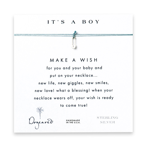 it's a boy make a wish necklace with sterling silver safety pin on mint
