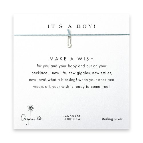 it's a boy safety pin necklace on mint, sterling silver