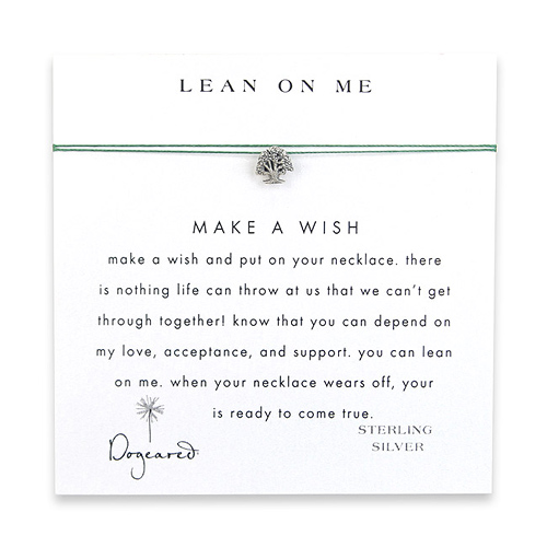 lean on me make a wish necklace with sterling silver small tree on emerald