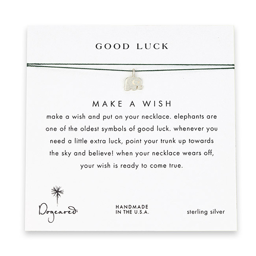 good luck elephant necklace on evergreen, sterling silver