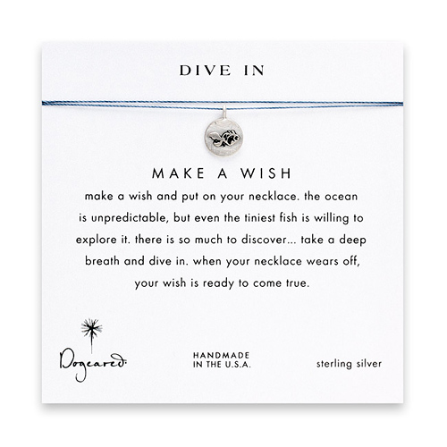dive in make a wish necklace with sterling silver fish on ocean