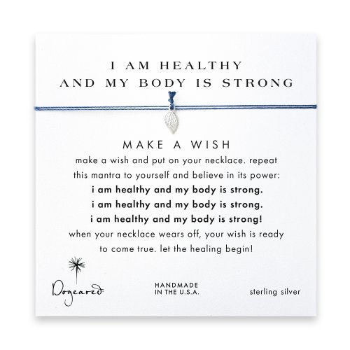 I am healthy and my body is strong angel wings necklace on ocean, sterling silver