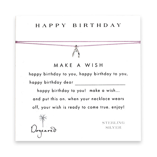 happy birthday make a wish necklace with sterling silver wishbone on lavender