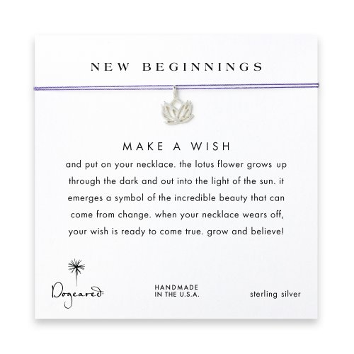 new beginnings lotus necklace on purple, sterling silver