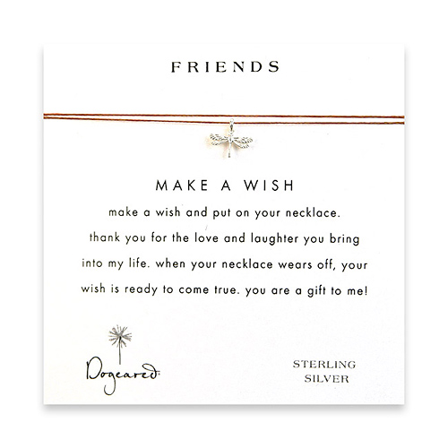 friends make a wish necklace with sterling silver dragonfly on tobacco