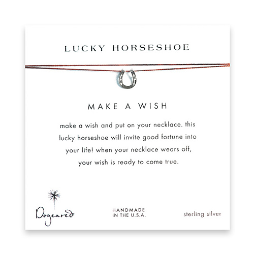 lucky horseshoe make a wish necklace with a sterling silver horseshoe on tobacco