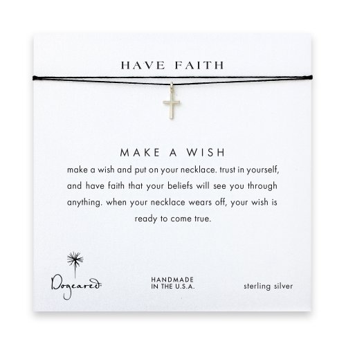 have faith simple cross necklace on black, sterling silver