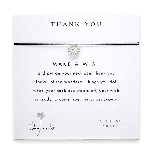 thank you make a wish necklace with sterling silver daisy on black