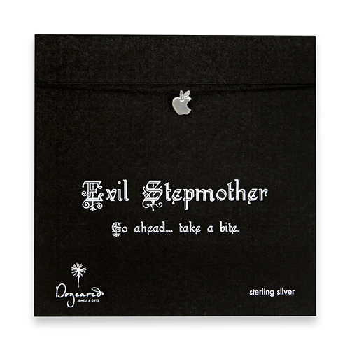evil stepmother make a wish necklace with sterling silver bitten apple on black