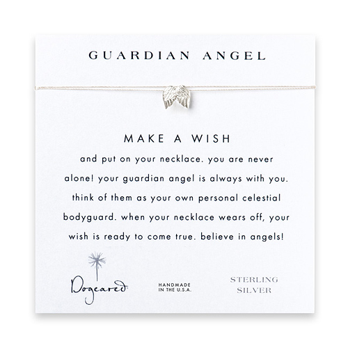guardian angel make a wish necklace with sterling silver angel wings on creme