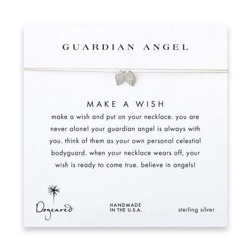 guardian angel, angel wings necklace on creme, sterling silver