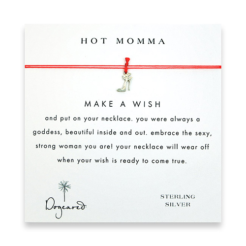 hot momma make a wish necklace with sterling silver high heel on red - 18 inch