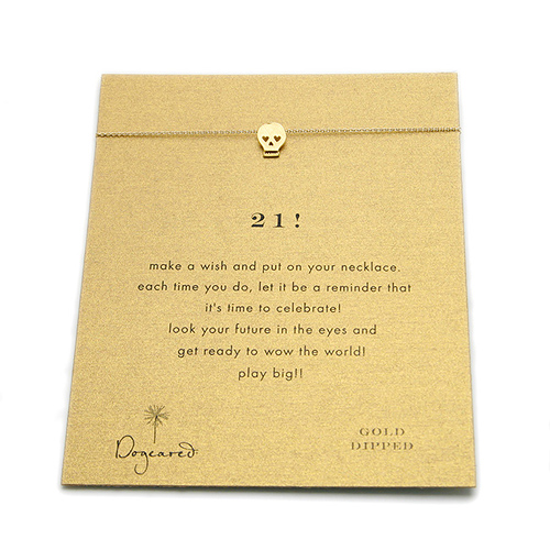 21! reminder necklace with gold dipped skull