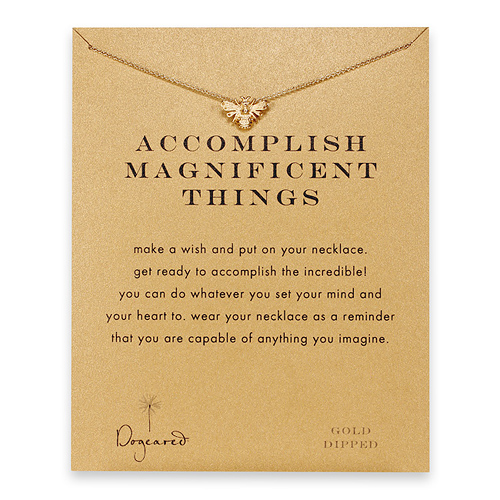 accomplish magnificent things bee necklace, gold dipped