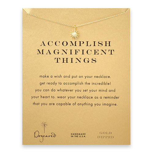 accomplish magnificent things starburst necklace, gold dipped
