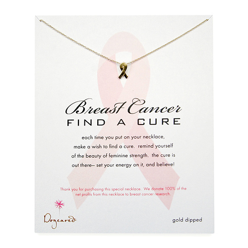 breast cancer find a cure gold dipped reminder necklace with ribbon