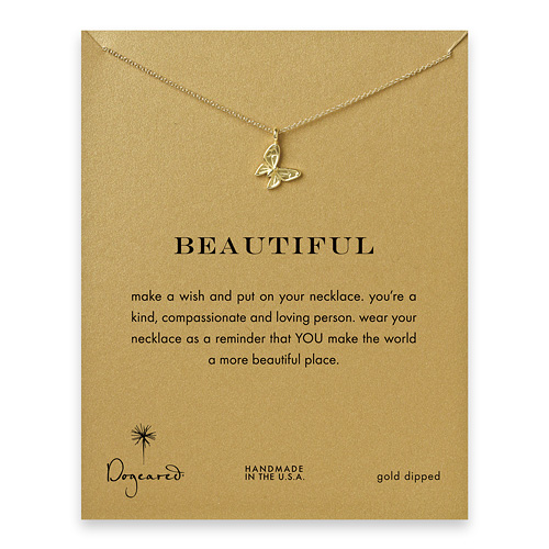 beautiful butterfly necklace, gold dipped
