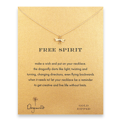 free spirit reminder necklace with gold dipped dragonfly