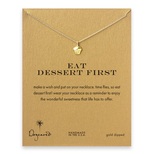 eat dessert first cupcake necklace, gold dipped