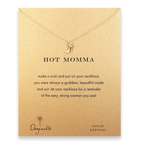 hot momma reminder necklace with gold dipped high heel