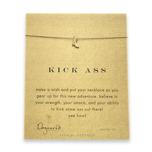 kick ass reminder necklace with gold dipped boot