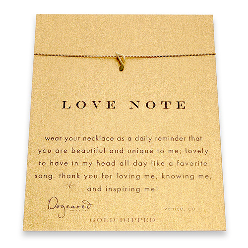 love note reminder necklace with gold dipped music note