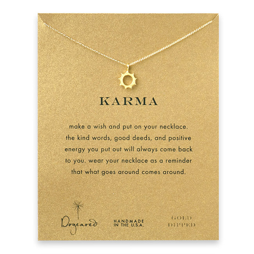 karma reminder necklace with gold dipped sunny