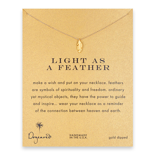 light as a feather, feather necklace, gold dipped