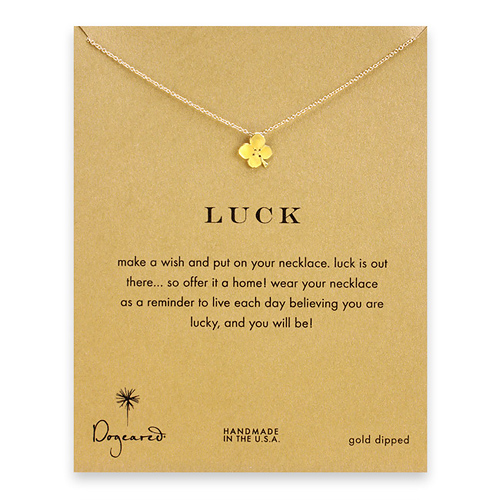 luck four leaf clover necklace, gold dipped