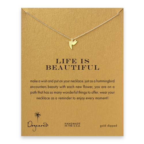 life is beautiful hummingbird necklace, gold dipped
