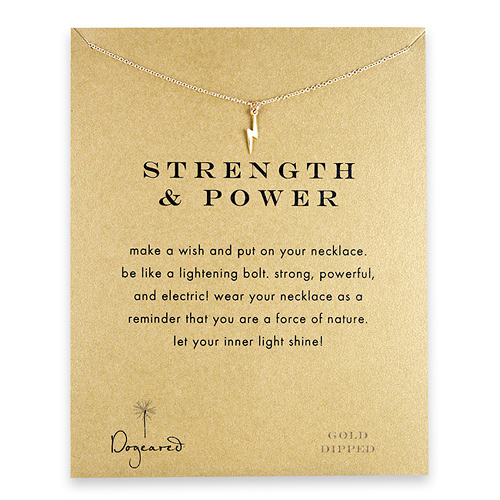 strength and power lightning bolt necklace, gold dipped