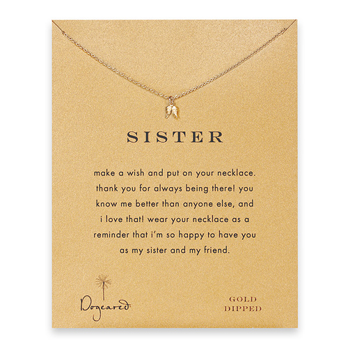 sister teeny angel wings necklace, gold dipped