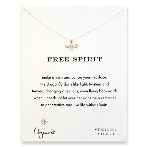 free spirit reminder necklace with sterling silver dragonfly