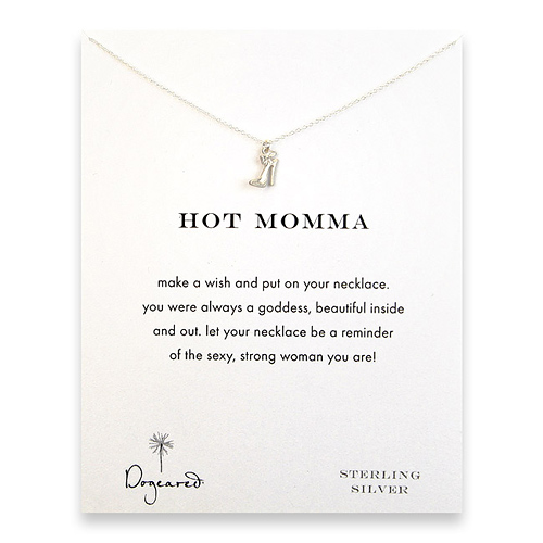 hot momma reminder necklace with sterling silver high heel